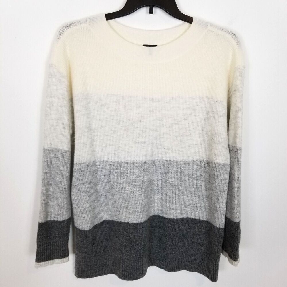 Talbots Women's White Gray Stripe Ombre Long Sleeve Pullover Sz XL Cozy